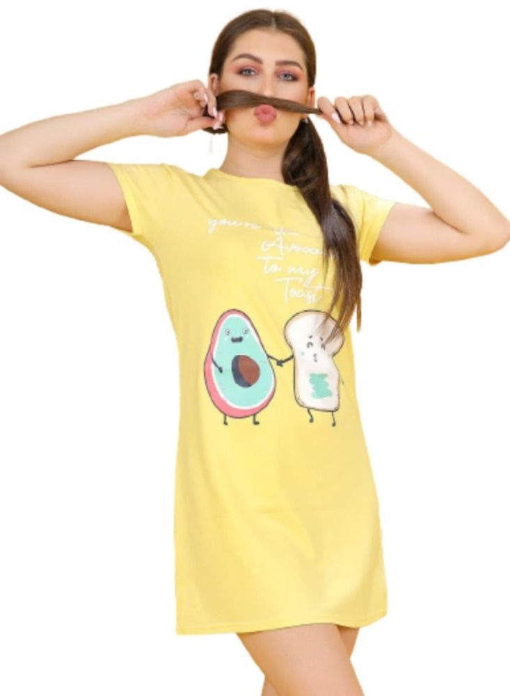 جنة فستان نوم قطن بأكمام قصير فضفاض أنيق