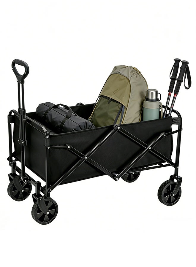 MHONGWEI Collapsible Folding Heavy Duty Utility Wagon for Outdoor Sports, 230 pounds Weight Capacity, Camping, Garden, and Shopping, Black - Image 1