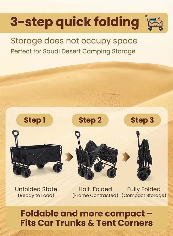 MHONGWEI Collapsible Folding Heavy Duty Utility Wagon for Outdoor Sports, 230 pounds Weight Capacity, Camping, Garden, and Shopping, Black - Image 4