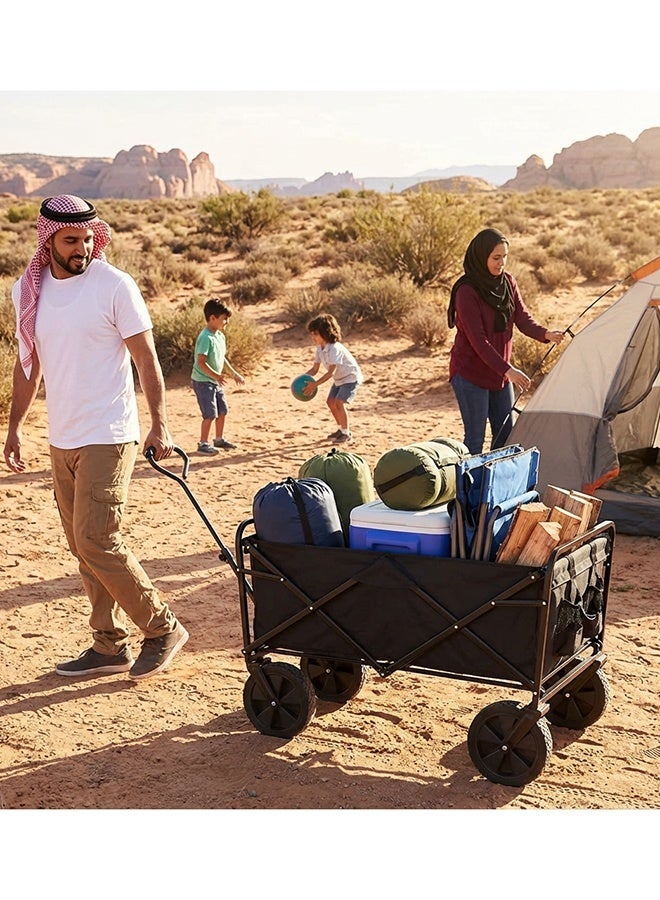 MHONGWEI Collapsible Folding Heavy Duty Utility Wagon for Outdoor Sports, 230 pounds Weight Capacity, Camping, Garden, and Shopping, Black - Image 2