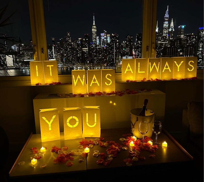 WYMM It Was Always You Light Up Letters with 30 Tea Lights Candles and 1000 Red & Pink Rose Petals - Luminary Bags Engagement Party Decorations & Anniversary Decorations Ideal Gift For Men & Women - Image 1