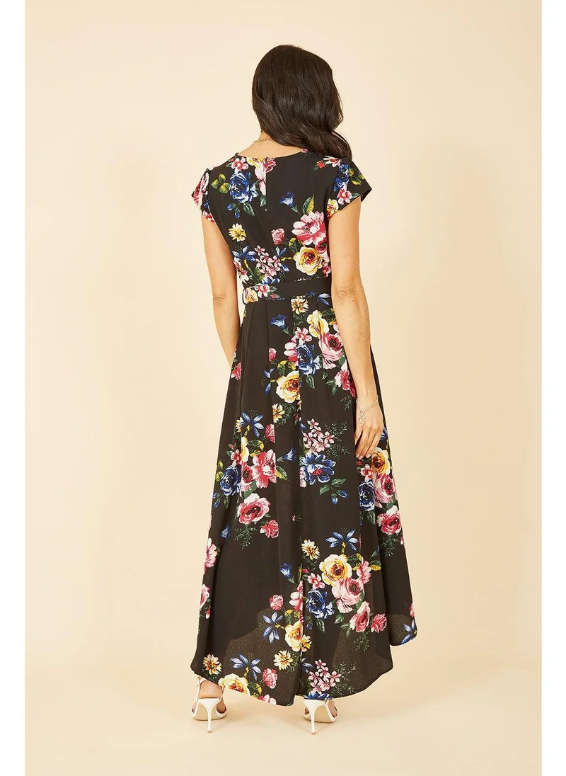 ميلا لندن Floral Wrap Over Dipped Hem Midi Dress