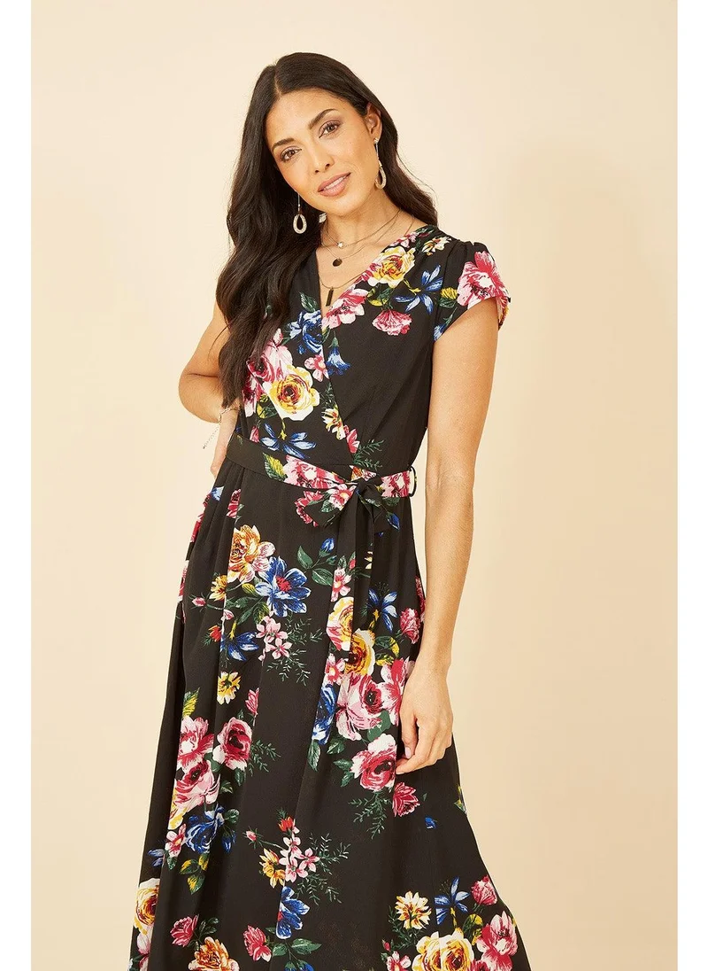 ميلا لندن Floral Wrap Over Dipped Hem Midi Dress