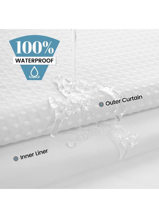 SORTTO No Hook Shower Curtain with Snap in Liner Set Waffle Shower Curtain for Bathroom Hotel Style Fabric Waterproof Inner Liner，71" W x 74" H, White - Image 5