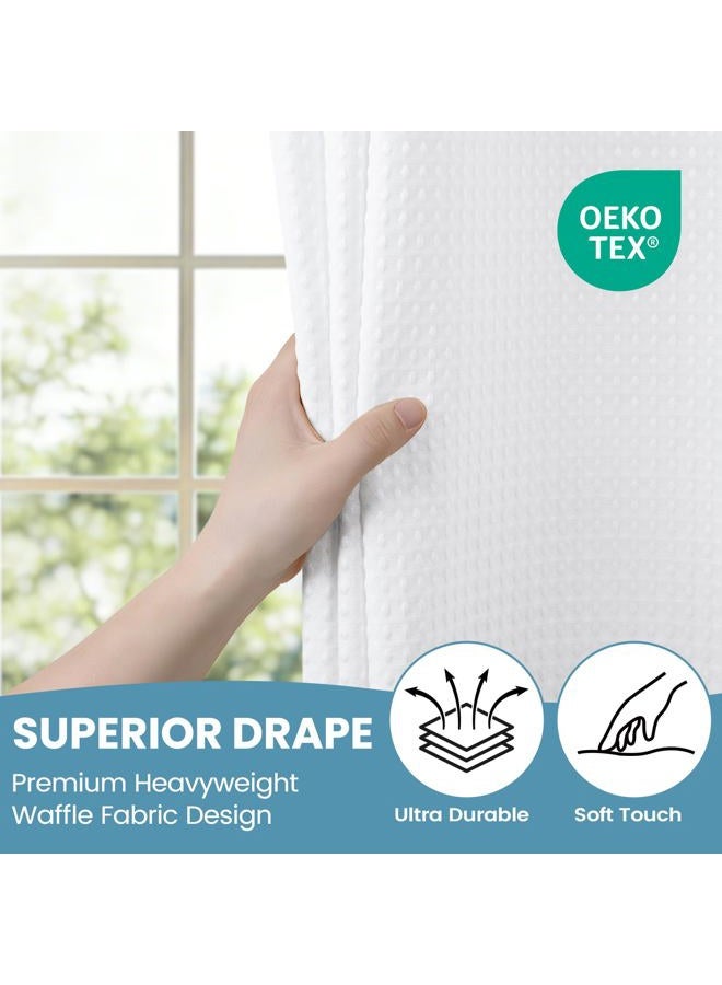 SORTTO No Hook Shower Curtain with Snap in Liner Set Waffle Shower Curtain for Bathroom Hotel Style Fabric Waterproof Inner Liner，71" W x 74" H, White - Image 2