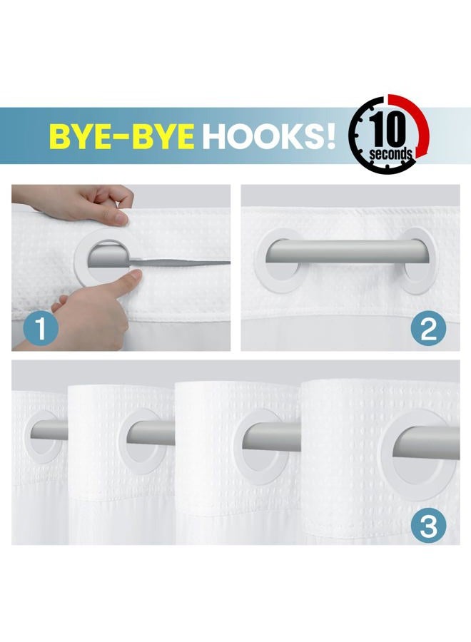 SORTTO No Hook Shower Curtain with Snap in Liner Set Waffle Shower Curtain for Bathroom Hotel Style Fabric Waterproof Inner Liner，71" W x 74" H, White - Image 4