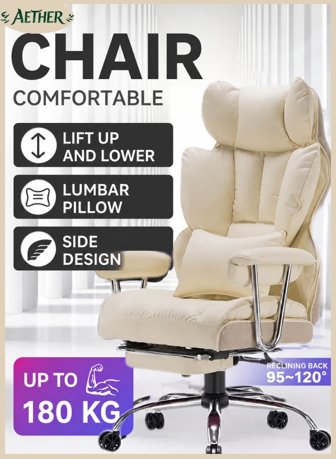 AETHER Big And Tall Office Chair With Footrest - Breathable Mesh Executive Chair Heavy Duty Computer Desk Chair For Home Office Ergonomic Lumbar Support & Reclining Mesh Gaming Chair  (White) - Image 1