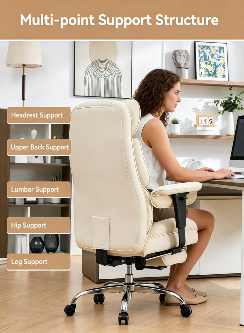 AETHER Big And Tall Office Chair With Footrest - Breathable Mesh Executive Chair Heavy Duty Computer Desk Chair For Home Office Ergonomic Lumbar Support & Reclining Mesh Gaming Chair  (White) - Image 3