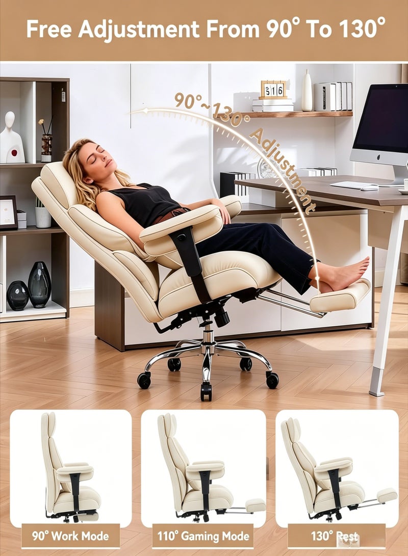 AETHER Big And Tall Office Chair With Footrest - Breathable Mesh Executive Chair Heavy Duty Computer Desk Chair For Home Office Ergonomic Lumbar Support & Reclining Mesh Gaming Chair  (White) - Image 5
