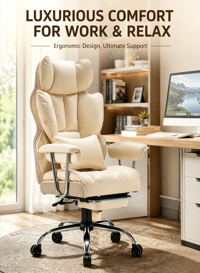 AETHER Big And Tall Office Chair With Footrest - Breathable Mesh Executive Chair Heavy Duty Computer Desk Chair For Home Office Ergonomic Lumbar Support & Reclining Mesh Gaming Chair  (White) - Image 2