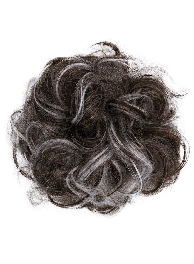 CAISHA By Prettyshop Hairpiece Scrunchy Updo Bridal Hairstyle Voluminous Slightly Wavy Messy Bun Brown Gray Mix G25E - Image 4