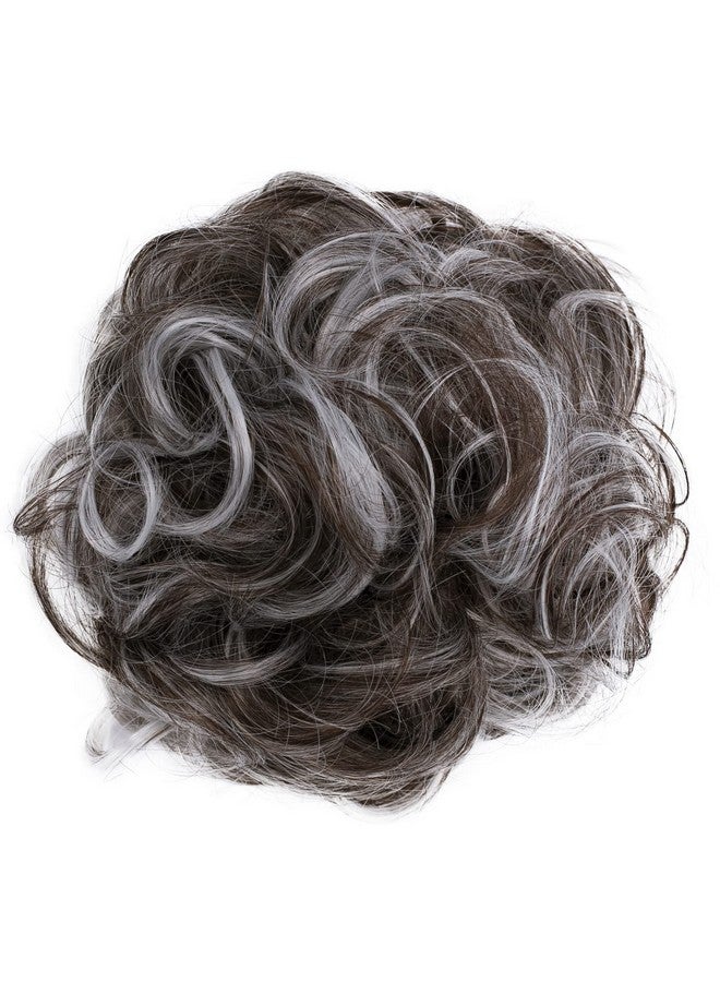 CAISHA By Prettyshop Hairpiece Scrunchy Updo Bridal Hairstyle Voluminous Slightly Wavy Messy Bun Brown Gray Mix G25E - Image 2