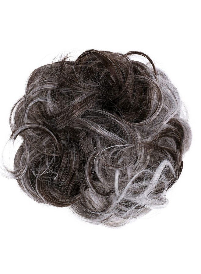 CAISHA By Prettyshop Hairpiece Scrunchy Updo Bridal Hairstyle Voluminous Slightly Wavy Messy Bun Brown Gray Mix G25E - Image 3