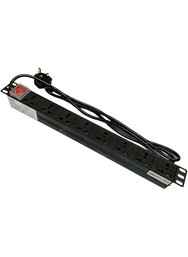 XForm PDU 8 WAY 1U rack-mounted 8-unit 13A UK Plug PDU Power Strip Network Cabinet Rack Socket 2M Extension Cable Standard Outlet Switch Supply Power Distribution Aluminum - Black Color - Image 1