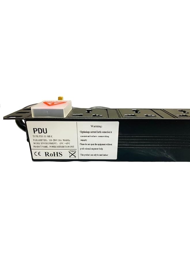 XForm PDU 8 WAY 1U rack-mounted 8-unit 13A UK Plug PDU Power Strip Network Cabinet Rack Socket 2M Extension Cable Standard Outlet Switch Supply Power Distribution Aluminum - Black Color - Image 3