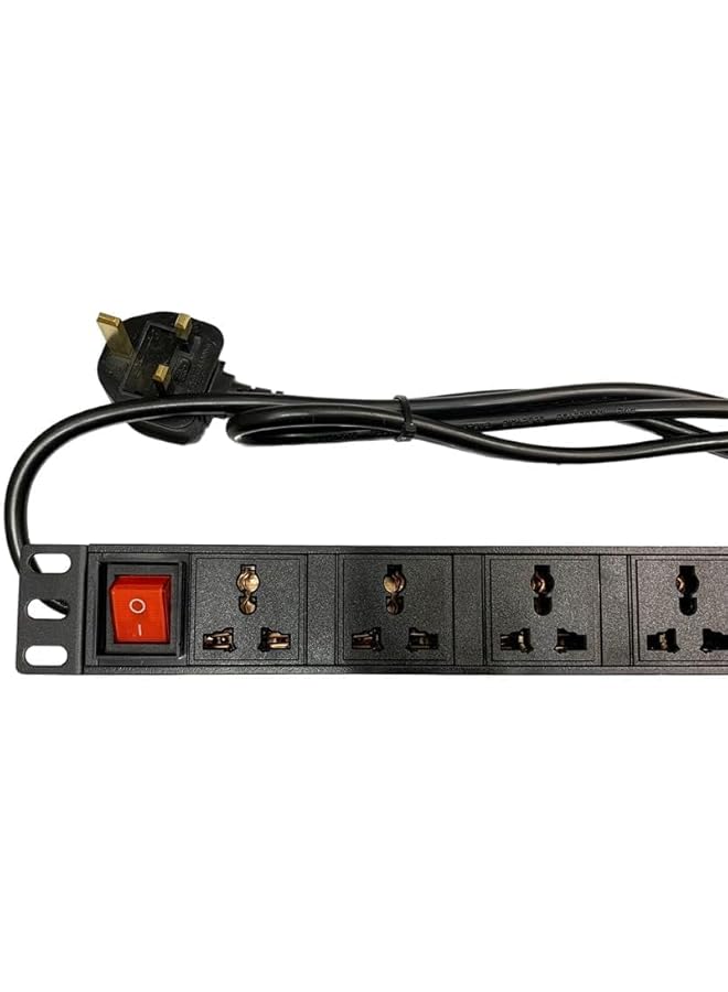 XForm PDU 8 WAY 1U rack-mounted 8-unit 13A UK Plug PDU Power Strip Network Cabinet Rack Socket 2M Extension Cable Standard Outlet Switch Supply Power Distribution Aluminum - Black Color - Image 5