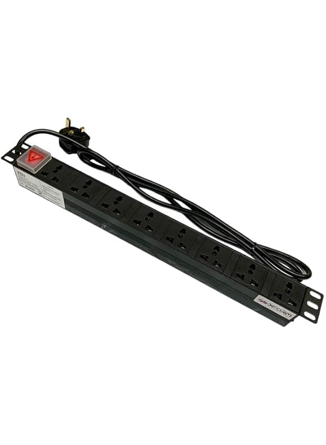 XForm PDU 8 WAY 1U rack-mounted 8-unit 13A UK Plug PDU Power Strip Network Cabinet Rack Socket 2M Extension Cable Standard Outlet Switch Supply Power Distribution Aluminum - Black Color - Image 2
