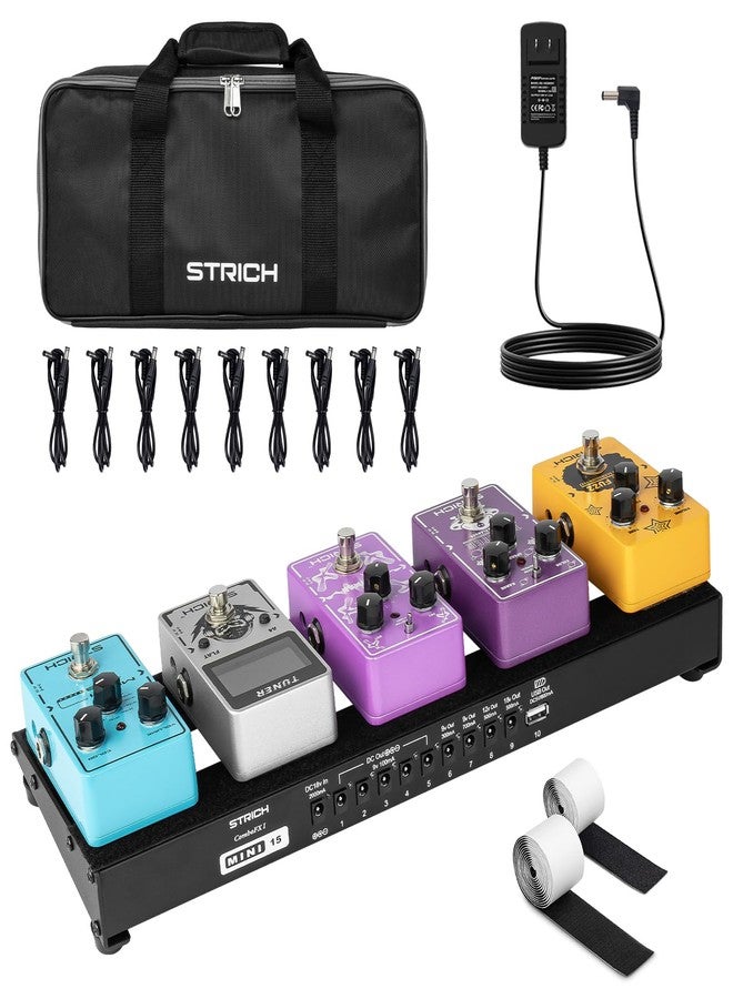 STRICH Guitar Pedalboard with Integrated Power Supply, Small Pedal Board 15 x 5.1 Inch, 1.3 LB, Lightweight Aluminium Alloy, Bag, Velcro Strips PB-M15 - Image 1
