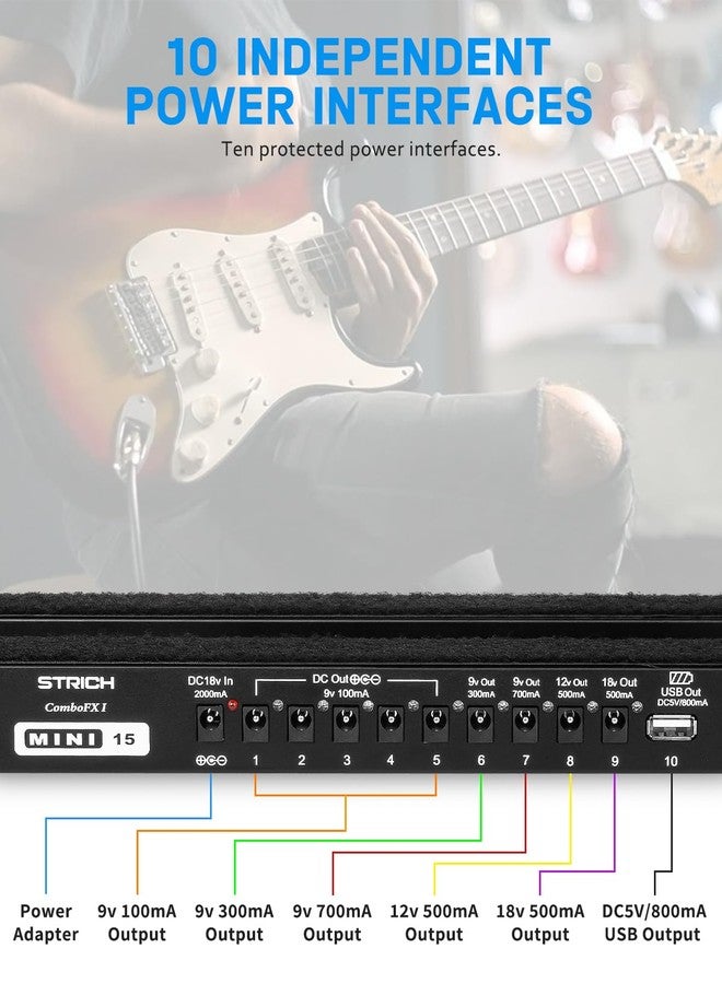 STRICH Guitar Pedalboard with Integrated Power Supply, Small Pedal Board 15 x 5.1 Inch, 1.3 LB, Lightweight Aluminium Alloy, Bag, Velcro Strips PB-M15 - Image 3