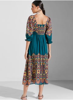 Label RITU KUMAR Balloon Sleeve Printed Pleat Detail Dress  - Image 2