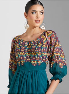 Label RITU KUMAR Balloon Sleeve Printed Pleat Detail Dress  - Image 3