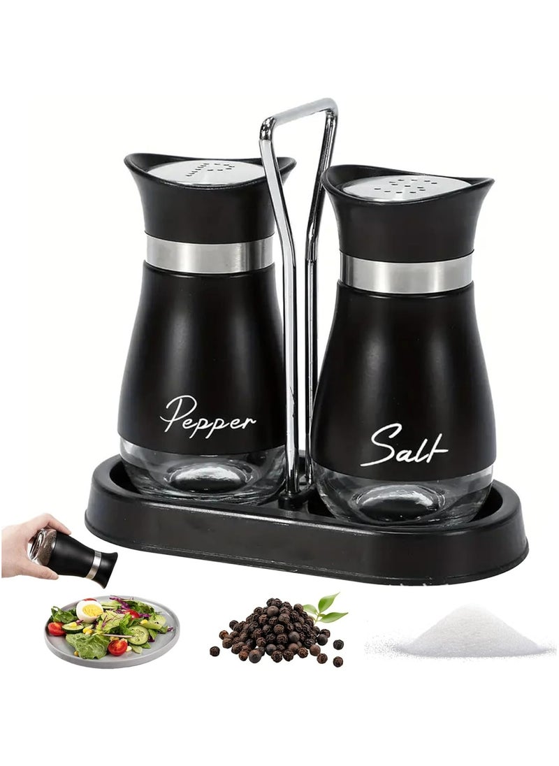Oasisgalore 2Pcs Salt and Pepper Shaker Set,Stainless Steel Salt Dispenser, Salt Containers with Rack 3.4Oz Refillable Salt Pepper Shaker Set for Kitchen,Salt and Pepper Shaker Set  - Image 1