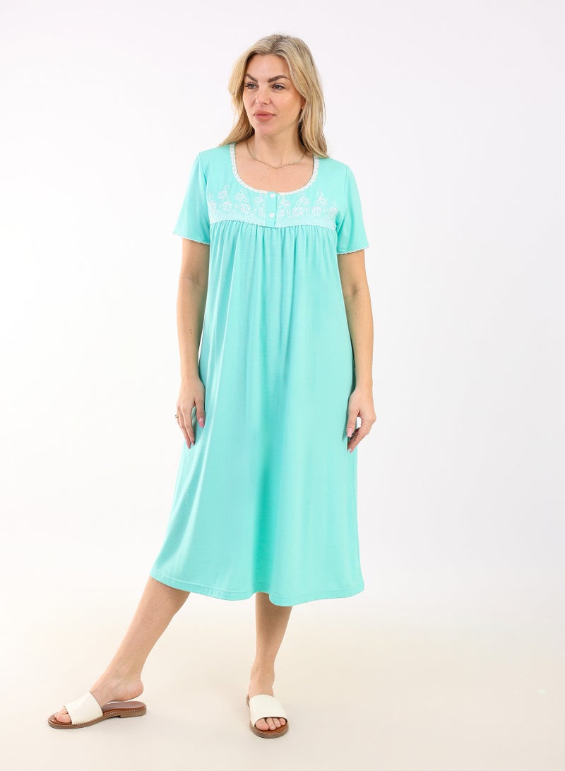 zecotex  Summer Short Dress |  Embroidered Mini Dress | Elegant Half Sleeves | Viscose Fabric | Lightweight & Comfortable Women's Loungewear  - Image 1