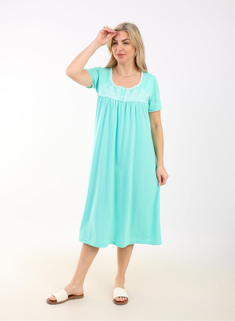 zecotex  Summer Short Dress |  Embroidered Mini Dress | Elegant Half Sleeves | Viscose Fabric | Lightweight & Comfortable Women's Loungewear  - Image 2