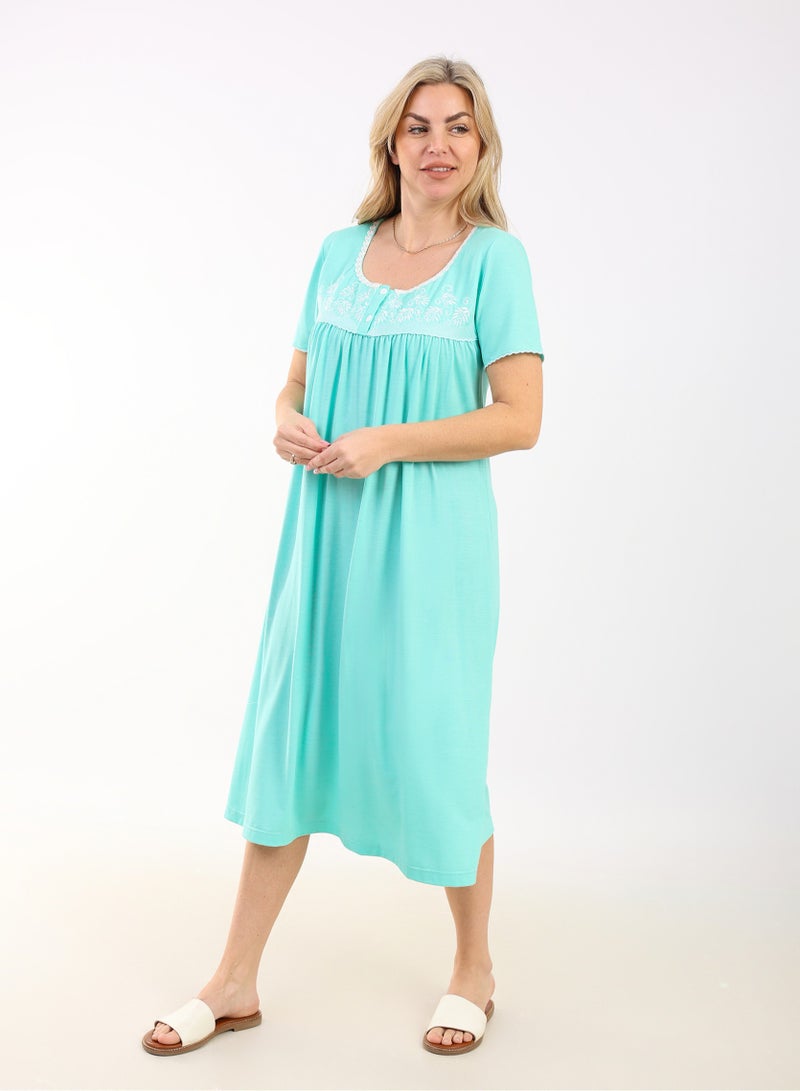 zecotex  Summer Short Dress |  Embroidered Mini Dress | Elegant Half Sleeves | Viscose Fabric | Lightweight & Comfortable Women's Loungewear  - Image 3