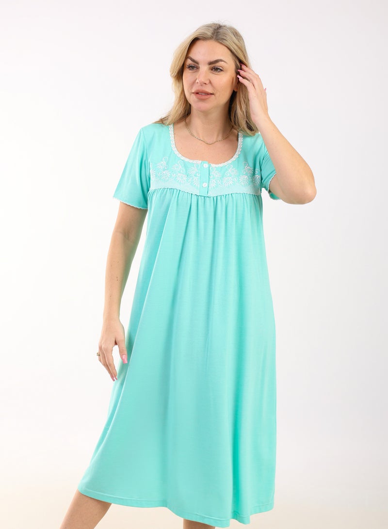 zecotex  Summer Short Dress |  Embroidered Mini Dress | Elegant Half Sleeves | Viscose Fabric | Lightweight & Comfortable Women's Loungewear  - Image 5