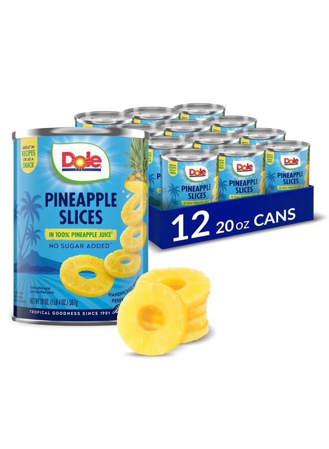 Dole Pineapple Slices in 100% Pineapple Juice with No Sugar Added - Dole Canned Fruit - 20 oz Cans - 12 Pack - Image 1