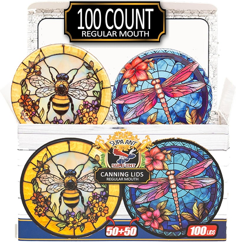 Supa Ant Canning Lids Regular Mouth (100pcs) Decorative Tin Canning Lids Regular Mouth (Glass Window) Buckle Proof and Rust Proof - Perfect Fit Can Lid for Mason Jars Canning Supplies - Image 1