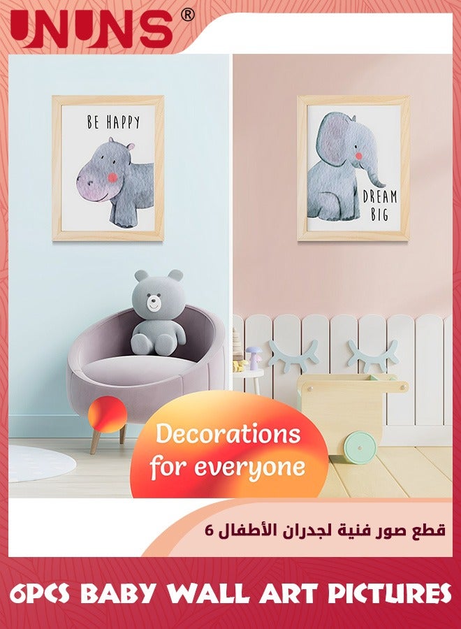 UNUNS ديكور غرفة الأطفال، مجموعة من 6 صور حيوانات لديكور غرفة الأطفال، ديكور سفاري، ديكور حائط للأطفال، ديكور حائط غرفة الأطفال، فنون حائط غرفة الأطفال للأولاد والبنات، 8 × 12 بوصة - Image 2