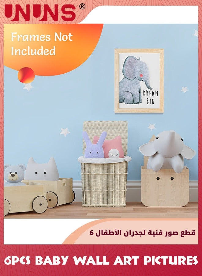UNUNS ديكور غرفة الأطفال، مجموعة من 6 صور حيوانات لديكور غرفة الأطفال، ديكور سفاري، ديكور حائط للأطفال، ديكور حائط غرفة الأطفال، فنون حائط غرفة الأطفال للأولاد والبنات، 8 × 12 بوصة - Image 3