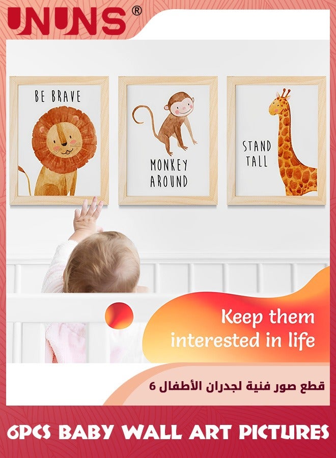 UNUNS ديكور غرفة الأطفال، مجموعة من 6 صور حيوانات لديكور غرفة الأطفال، ديكور سفاري، ديكور حائط للأطفال، ديكور حائط غرفة الأطفال، فنون حائط غرفة الأطفال للأولاد والبنات، 8 × 12 بوصة - Image 4