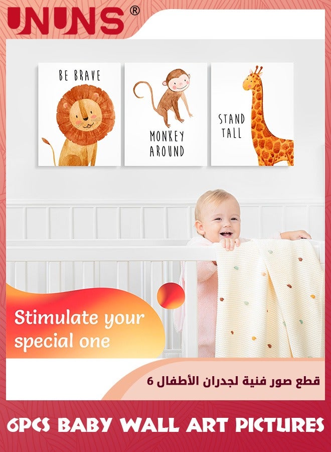 UNUNS ديكور غرفة الأطفال، مجموعة من 6 صور حيوانات لديكور غرفة الأطفال، ديكور سفاري، ديكور حائط للأطفال، ديكور حائط غرفة الأطفال، فنون حائط غرفة الأطفال للأولاد والبنات، 8 × 12 بوصة - Image 5