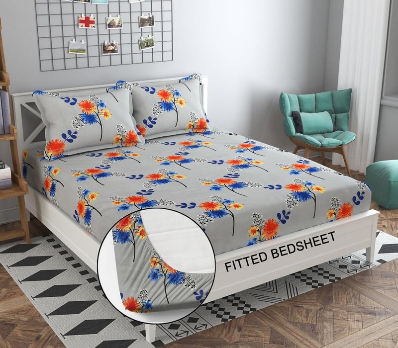 Syriddyaas Premium CottonMix Elastic Fitted Bedsheet with 2 Pillow Covers for Double Bed with All Around Elastic 95 TC Supersoft Size 72x78 Fit Upto 6 Inches Mattress Color Blue  - Image 1