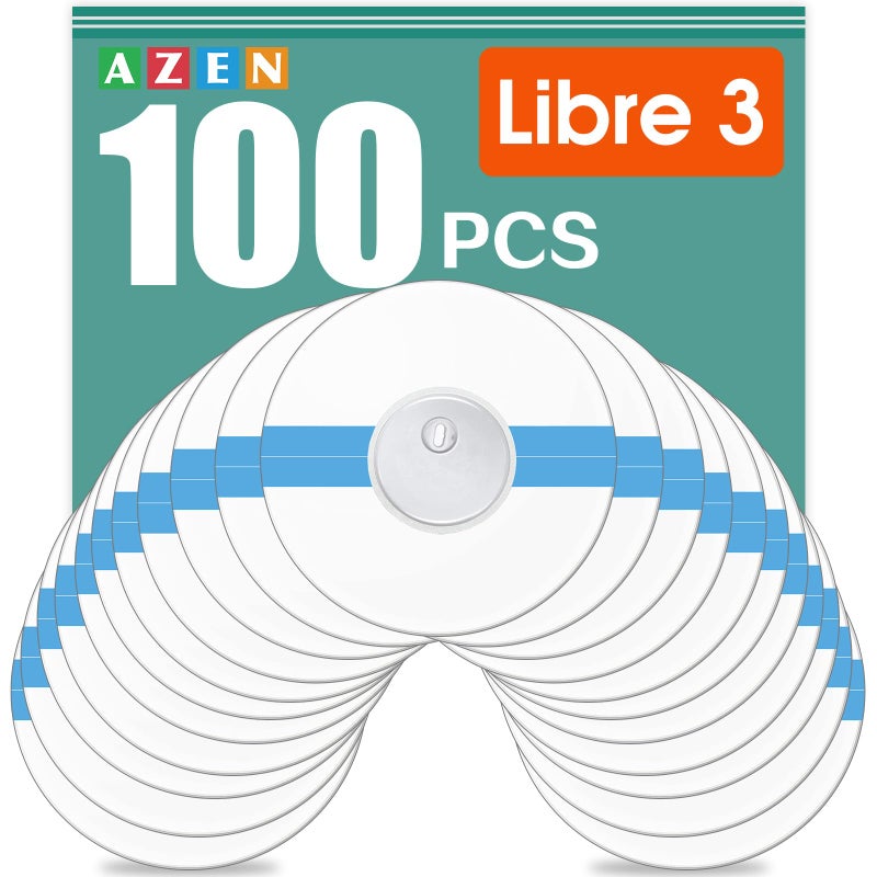 AZEN 100 Pack Freestyle Sensor Covers for Libre 3, Waterproof Adhesive Patches, Waterproof Adhesive Transparent Tape - Image 1