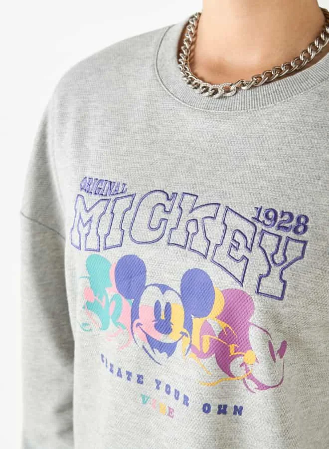SP Characters Mickey Mouse Print Crew Neck Sweatshirt with Long Sleeves