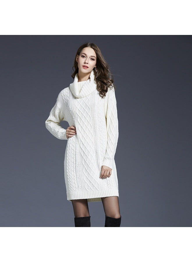 NIBEMINENT Autumn and Winter  Ladies Knitted Comfortable Casual Pile Collar Warm and Elegant Knitted Pullover Sweater Long Sleeved Dress - Image 1
