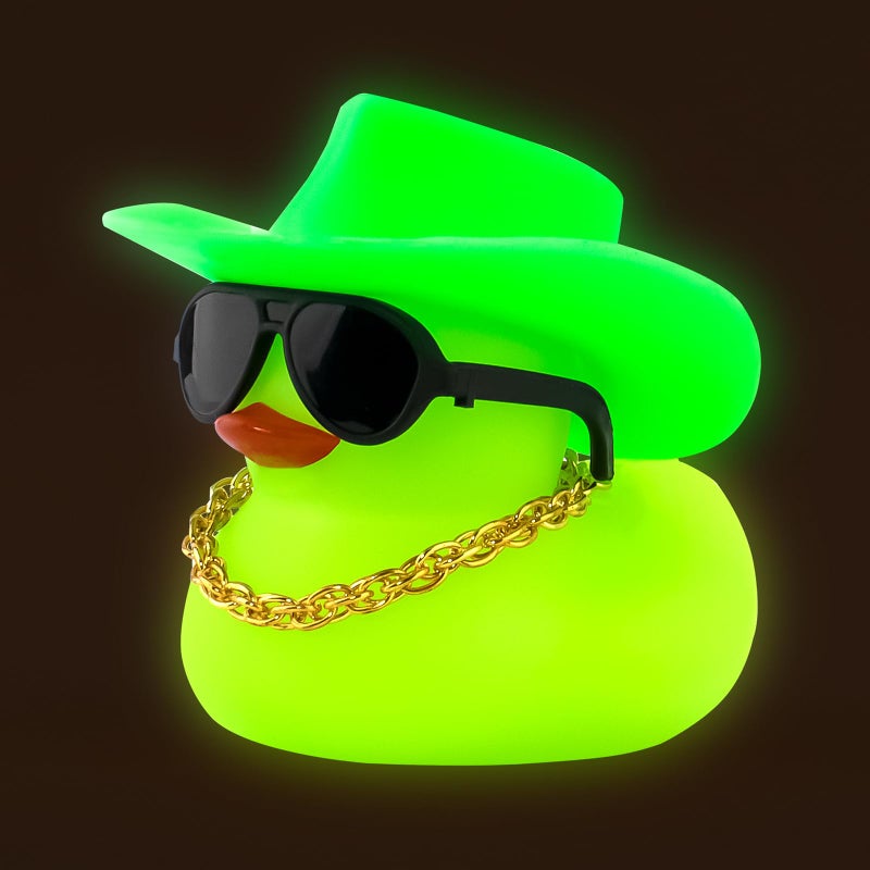 wonuu Noctilucous Rubber Duck Green Glowing Rubber Ducks with Sunglasses Necklace Cowboy Hat No Electricity Black Sunglasses - Image 2