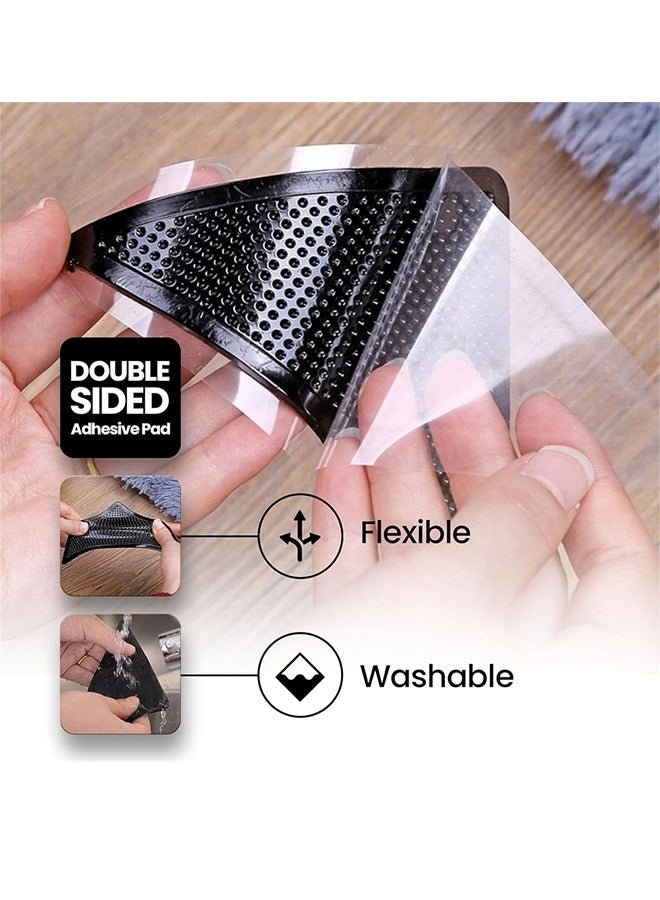 Carpet Stickers (4 Pcs), Anti Slip Rug Holder Reusable Washable Rug Stickers for Area Rugs, Dual Sided Adhesive Rug Stopper Keep Corners Flat (Black)  - Image 4