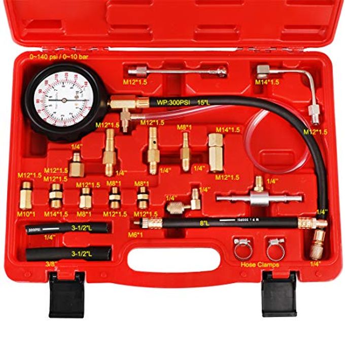 JIFETOR Fuel Injection Pump Pressure Tester Gauge Kit, Car Gasoline Gas Fuel Oil Injector Test Manometer Tool Set 0-140PSI, Universal for Auto Truck SUV Motorcycle ATV RV - Image 3