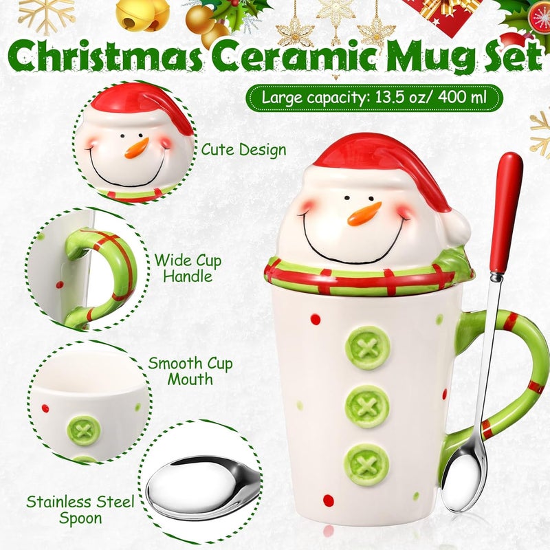 Sliner Sliner 4 Pcs Christmas Snowman Gifts Set Include Ceramic Christmas Coffee Mugs with Lid Red Spoon Mini Xmas Keychain Cute Winter Fuzzy Socks Thank You Birthday Christmas Gifts for Women Men - Image 4