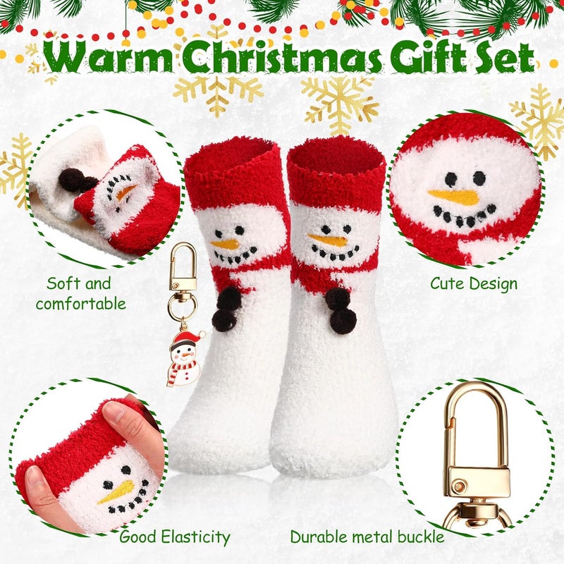 Sliner Sliner 4 Pcs Christmas Snowman Gifts Set Include Ceramic Christmas Coffee Mugs with Lid Red Spoon Mini Xmas Keychain Cute Winter Fuzzy Socks Thank You Birthday Christmas Gifts for Women Men - Image 5