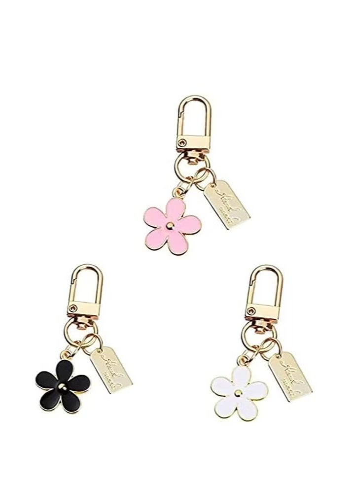 3 Pack Flower Keychains for Women Flower Handbag Charms Enameled Keychain, Cute Accessories for Girl's Backpack, Car Key, Handbag, Purse - Image 1