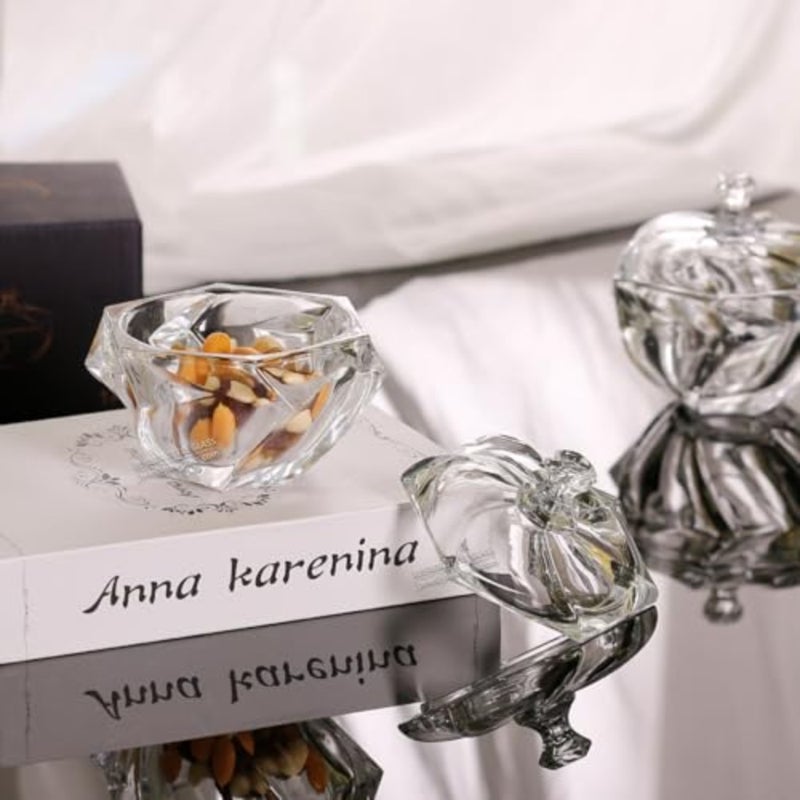 Glass 2pc Sugar Bowl Sugar Candy With Cover Macao Design dia 124mm for Tableware Home Transparent Glass Jar With Cover - Image 2