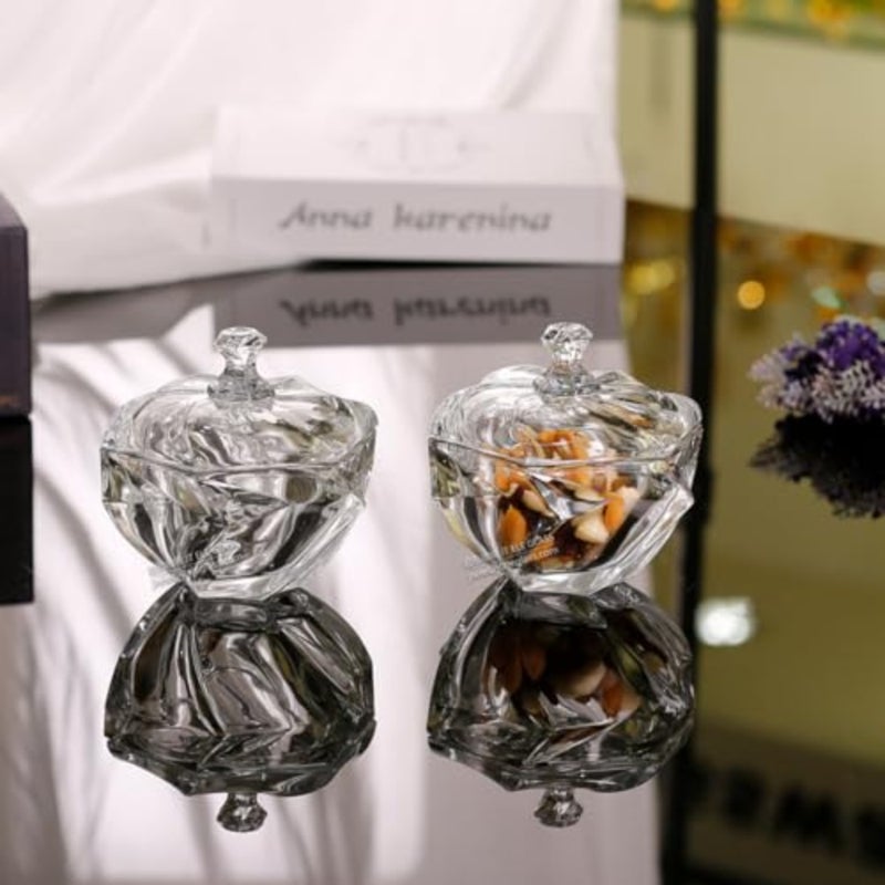 Glass 2pc Sugar Bowl Sugar Candy With Cover Macao Design dia 124mm for Tableware Home Transparent Glass Jar With Cover - Image 1