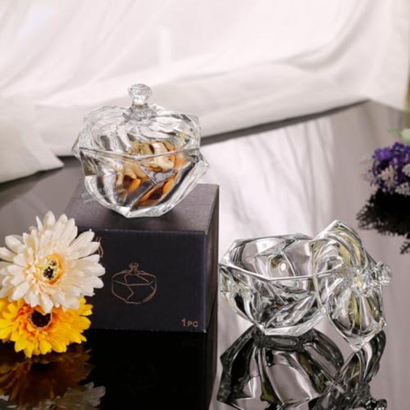 Glass 2pc Sugar Bowl Sugar Candy With Cover Macao Design dia 124mm for Tableware Home Transparent Glass Jar With Cover - Image 4