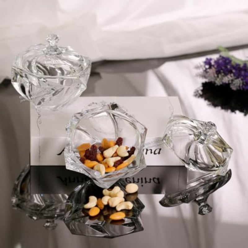 Glass 2pc Sugar Bowl Sugar Candy With Cover Macao Design dia 124mm for Tableware Home Transparent Glass Jar With Cover - Image 3